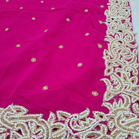 Hot Pink Saree with Pearls Work - Picture 5 of 14